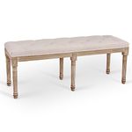 VONLUCE Extra-Long French Vintage Bench with Padded Seat & Rubberwood Legs, 48" Upholstered Entryway Bench & Dining Bench, Tufted Fabric End of Bed Bench for Bedroom Living Room Hallway More, Beige