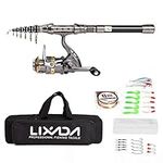 Lixada Fishing Rod Reel Combo Carbon Fiber Telescopic Fishing Rod Fishing Line Lures Hooks Jigs Swivels Saltwater Freshwater Travel Fishing Accessories Kit (Style-1 2.4M)