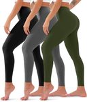 3 Pack High Waisted Leggings for Women No See Through Yoga Pants Tummy Control Leggings for Workout Running Buttery Soft, 06 Black/Grey/Olive, Small-Medium