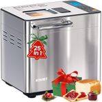 KOVIET 25-in-1 Bread Maker Machine with Automatic Dual Dispenser, 2LB Stainless Steel Breadmaker with Gluten-Free, Dough, Jam, Yogurt etc Settings, Silver