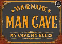 ELITEPRINT Personalised Man Cave Sign Metal Wall Door Decor Office Shed Garage Retro Plaque - Wall Art Decorations (A5 (14.8cm x 21cm))