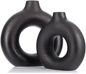 Black Ceramics Vase for Home Decor -Matte Black Vase Set of 2 Circular Flowers Vase Modern Black Decor - Home Decoration for Kitchen Table, Living Room Side Table, Fire Place or Flower Shop