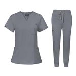 Baoblaze Uniforms Scrub Set with Pockets Nurse Top and Pants Modern Female Work Clothing Work suits Workwear for Athletic Pet Grooming, S, Gray