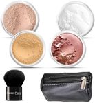 6pc FULL SIZE KIT KABUKI & KABAGGIE Tote Mineral Makeup Set Matte Foundation Bare Face Sheer Powder Cover (Light Tan)