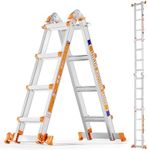 LEVELEVE 14FT Extension Ladder,A Frame 5 Step Ladder with Stabilizer Bar & Wheels,330 lbs Security Load Multi Position Ladder for Stairs Home Indoor Outdoor Roof