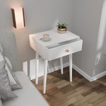 ETIQUETTE ART Modern Bedside Table with Solid Wood Legs, Minimalist and Practical End Side Table with Drawer Storage, Easy Assembly (White)