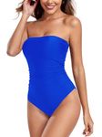 RELLECIGA Women's Royal Blue Removable Straps Bandeau One Piece Swimsuit Ruched Bathing Suits for Women Size Medium