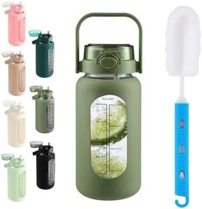 SIEROZUR 42oz Glass Water Bottle with Straw and Handle Lid Half Gallon Motivational Glass Bottle with Silicone Sleeve and Time Marker Large Reusable Sports Water Jug for Gym Home Workout