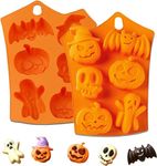 Halloween Silicone Moulds, 2PCS Halloween Pumpkin Chocolate Molds Skull Bat Pumpkin Ghost Molds DIY Fondant Candy Mold Soap Mould, Baking Mould for Cookies Chocolate Candy Gummy Jello Ice Cube