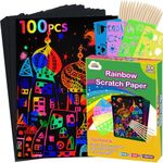 ZMLM Scratch Paper Art Set: 60Pcs Magic Drawing Art Craft Kid Black Scratch Off Paper Supply Kit Toddler Preschool Learning Bulk Toy for Age 3 4 5 6 7 8 9 10 Girl Boy Christmas Birthday Party Gift