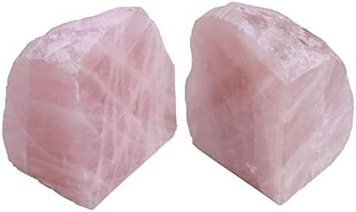 AMOYSTONE 1Pair Heavy Duty Sturdy Bookends for Shelves, Rose Quartz Book Stoppers Natural Crystals Stone Bookends for Home Kitchen, Decorative Bookcase 4-6 Lbs
