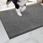 HOMEIDEAS Dog Door Mat for Muddy Paws 30x20, Absorbs Moisture and Dirt, Non-Slip Washable Doormat, Soft Chenille Mud Mat for Dogs, Entry Indoor Entryway Carpet for Outside Floor, Grey