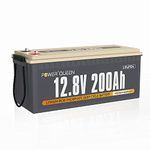 Power Queen 12.8V 200Ah LiFePO4 Battery, Built-in 100A BMS, 2560Wh Lithium Battery 4000-15000 Cycles, 10 Years Lifespan, for Solar Off Grid, RV Camper, Marine, Home Energy Storage, Power Supply