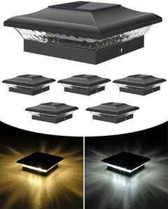 T-SUN Solar Post Cap Lights 6 Pack for 4x4 Vinyl/Wooden Posts, Waterproof Outdoor Warm/Cool White（3000K/6000K） Solar Powered Deck/Garden/Patio Lighting