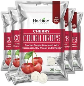 Herbion Naturals Cough Drops with Natural Cherry Flavor, Dietary Supplement, Soothes Cough, for Adults and Children Over 6 Years, 25 Drops, No Artificial Flavor - Pack of 5 (125 Lozenges)