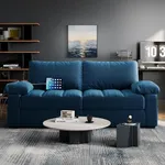 Yaheetech 79" Velvet Living Room Sofa, Modern Recliner Couch with Pocket Coils，Storage Pockets and USB Ports, 2 Seater Comfy Loveseat Sofas with Removable Cover & Pillow Top Arms for Apartment Blue