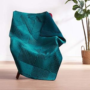 Greenland Home Riviera Velvet Finely Stitched Quilted Throw Blanket, 50 W x 60 L, Teal