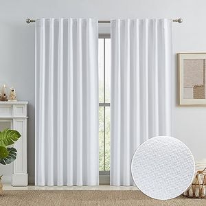 KEQIAOSUOCAI Full Blackout Curtains White 84 Inch Length, Heat and Full Light Blocking Thermal Insulated Shading Linen Panels for Nursery Living Room Back Tab Hook Belt 50 x 84 Inches Drop,2 Pieces