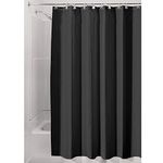 iDesign Waterproof Shower Curtain, Long Shower Curtain Made of Polyester, Stylish and Functional Shower Liner for Bathroom, Black