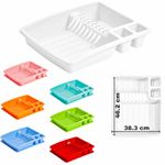 Buzztrove Premium Plastic Dish Drainer Rack with Removable Drip Tray – Multi Color Sink Drainer Rack & Draining Board Rack for Efficient Kitchen Organization (White, Without Tray)