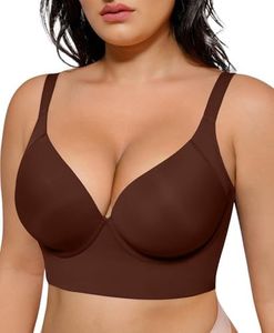 SHAPELLX Women's Bra Comfort Push Up Underwire Back Smoothing Bralettes(Brown, 40D)
