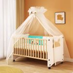 StarAndDaisy Baby Wooden Cot/Toddler's Bedside Bed- Multi-Functional Crib, Adjustable Height, Mosquito Net & Wheel Lock -(B26)