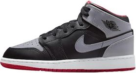 NIKE Air Jordan 1 Mid Big Kids' Shoes (DQ8423-006, Black/Cement Grey-FIRE RED-White) Size 5