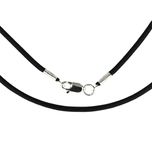 World of Jewellery Black 2mm Leather Cord Necklace with Sterling Silver Clasp Length 16 Inch