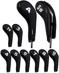 Andux Number Print Golf Iron Covers Zipper Long Neck 10pcs/Set, Black