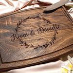 Personalized Cutting Board, Custom Wedding, Anniversary or Housewarming Gift Idea, Wood Engraved Charcuterie, for Couples and Family (4. Classic Wreath No.040)