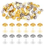 Lusofie 50 Sets Metal Pin Backs Locking Pin Backs, Butterfly Clutch Badge Locking Pins Badges for Craft Making (Gold, Silver)