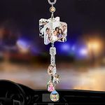 Custom 8 Photo Crystal Window Car Mirror Hanging Accessories Car Ornament Pendant Rearview Mirror Car Charms Decorations for Women Gifts for Love Family Girl Friends