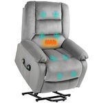 HOMCOM Power Lift Riser and Recliner Chair with Vibration Massage and Heat, Velvet Fabric Electric Recliner Armchair for Elderly with Remote Controllers, Side Pocket, Quick Assembly, Grey