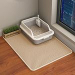 HCY&WLD Cat Litter Mat, 45x26/35x24/30x22/24x18 Inch Double Layer Cat Litter Box Mat, EVA Non-Slip, Waterproof Urine Proof Cat Litter Catcher Mat, Easy Clean Scatter Control (30x22 Inch, Khaki)