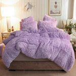 XeGe Plush Shaggy Duvet Cover Set, Luxury Ultra Soft Crystal Velvet Fluffy Bedding Sets 3 Pieces(1 Furry Faux Fur Comforter Cover + 2 Fuzzy Faux Fur Pillow Cases), Zipper Closure(Queen, Orchid Tint)