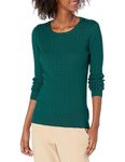 Amazon Essentials Women's Lightweight Long-Sleeved Cable Crewneck Sweater (Available in Plus Size), Dark Green, L