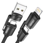 RAVIAD Multi Charger Cable 2M, 4 in 1 3A USB Fast Charging Cord 60W PD Multi Charging Cable USB C/USB A to Lightning, USB C/USB A to USB C for iPhone 16/15, Android Galaxy S24/S23, LG - Black