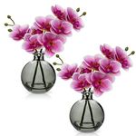 Hollyone 2pcs Artificial Pink Orchid Flower in Vase, Small Fake Orchid Plant with Glass Vase, Decorative Faux Phalaenopsis for Wedding, Centerpiece, Home Decor, Living Room, Bathroom Decorations