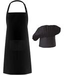 Hyzrz Apron Chef Hat Set, Adjustable Black Bib Cooking Aprons Baker Kitchen Cooking Chef Cap Women Men Chef, Black