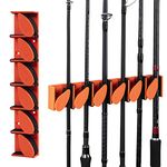 Matymats 6 Capacity Fishing Rod Holder – Wall Mounted Fishing Rod Rack, Vertical Fishing Rod Storage Rack for Garage, Fits Max Rods Dia. 21mm(0.83"), Orange