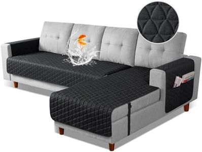 TAOCOCO Sectional Couch Covers 100% Waterproof L Shaped Sofa Covers for Right Hand Facing Chaise Lounge, 2 Pieces Couch Cover L Shape Furniture Protector Slipcover for Pets Kids, Large/Black