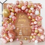 154Pcs Rose Gold Balloons Arch Garland Kit, Bachelorette Pink and Gold Confetti Balloons with Star Heart for Women Girls Birthday Wedding Bridal Baby Shower Party Decorations