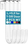 Mars-Rock Over The Door Hooks 4 Pcs L=5.5" Fit 1 3/8" Door White Plastic Coating for Hanging Towel Robe Hanger for Bathroom Dorm Room Bunk Bed Wreath Ironing Board Holder Cute Thin Single Heavy Duty