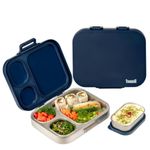 Basil Bento Box Quad Plus – 3+1 Compartment Stainless Steel Lunch Box (1020ml) with BPA-Free Lid | Leak-Proof Tiffin for Kids & Adults | Premium Lunch Box for School, Office & Picnic – Indigo Zen