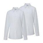 Trutex Basics 2 Pack Long Sleeve White School Blouses for Girls (3-16+ Years). Regular Fit Girls School Blouses, White Shirts for Girls, Easy Iron Girls School Blouses - Genuine School Uniform