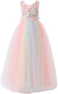 Bow Dream Tulle Flower Girl Dresses Bridesmaid Wedding Party Photoshoot, Pink Rainbow, 10