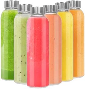 Glass Water Bottles Set, Clear Glass Bottles with Stainless Steel Lids, Reusable Juice bottles, Glass Drink Bottle for Juice Beverage, 16.9oz/500ml - 6 Pack