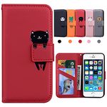 iPhone 5s Case, iPhone 5 Case, iPhone SE Case 2016, iPhone 5S/5/SE 2016 Cover, [Flip Wallet Case] [Card Holder][Drop Protection, Non-Slip,Shockproof](iPhone 5/5S/SE 2016, Red)