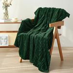 Dark Green Throw Blanket 50"×70" Decorations Fleece Super Soft Plush Fuzzy Cozy Blanket with Square 3D Jacquard Grid Design Luxury Lightweight for Couch Sofa Chair