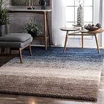 Carpetify Classie Ombre Pattern Shag Area Rectangular Rug, 8X10 Feet, Navy Multi